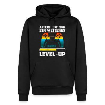 Retro Gamer Altern ist nur ein Weiteres Level Up - Männer Premium Bio Hoodie - Schwarz - Vorne - Nico (187cm)
