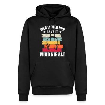 Retro Gamer B-Day Wer Immer Levelt wird Nie Alt - Männer Premium Bio Hoodie - Schwarz - Vorne - Nico (187cm)