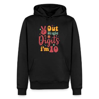 Peace Out einstellig im 10 Zeichen Geburtstag - Männer Premium Bio Hoodie - Schwarz - Vorne - Nico (187cm)