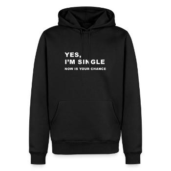 Ja, ich bin Single, jetzt ist deine Chance - Männer Premium Bio Hoodie - Schwarz - Vorne - Nico (187cm)