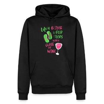 Das Leben ist besser in Flip Flops mit einem Glas Wein - Männer Premium Bio Hoodie - Schwarz - Vorne - Nico (187cm)