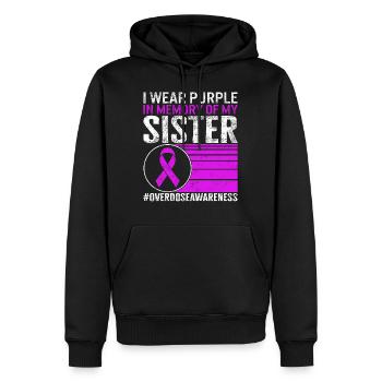 Drug Overdose Awareness Shirt, I Wear Purple In - Men’s Premium Organic Hoodie - black - Front - Nico (187cm)