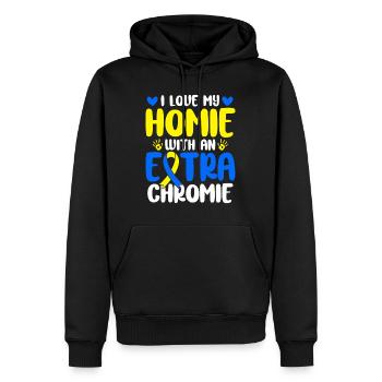 J’aime mon avec le syndrome de Down de Chromie supplémentaire - Sweat à capuche Premium bio Homme - noir - Devant - Nico (187cm)