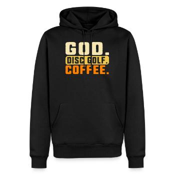 Chemise de Disc Golf, Dieu Disc Golf Café Vintage - Sweat à capuche Premium bio Homme - noir - Devant - Nico (187cm)