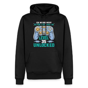 Retro Gamer B-Day Level 35 Unlocked Zocker - Männer Premium Bio Hoodie - Schwarz - Vorne - Nico (187cm)