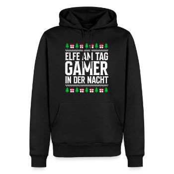 Elfe am Tag Gamer in der Nacht Weihnachten - Männer Premium Bio Hoodie - Schwarz - Vorne - Nico (187cm)