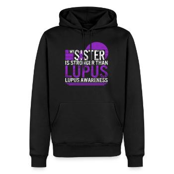 Lupus Awareness Shirt, meine Schwester ist stärker als - Männer Premium Bio Hoodie - Schwarz - Vorne - Nico (187cm)