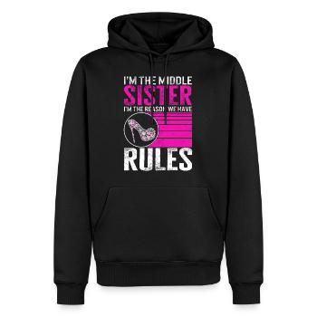 Geschwister-Shirt, ich bin die mittlere Schwester Ich bin die - Männer Premium Bio Hoodie - Schwarz - Vorne - Nico (187cm)