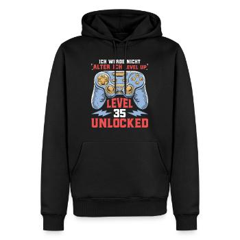 Retro Gamer B-Day Level 35 Unlocked Zocker - Männer Premium Bio Hoodie - Schwarz - Vorne - Nico (187cm)