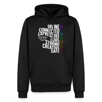 Meditation Shirt, Divine Connected Expressive - Men’s Premium Organic Hoodie - black - Front - Nico (187cm)