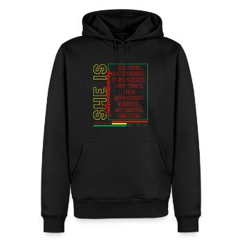 Juneteenth Shirt, She Is Extraordinary I Am She - Men’s Premium Organic Hoodie - black - Front - Nico (187cm)