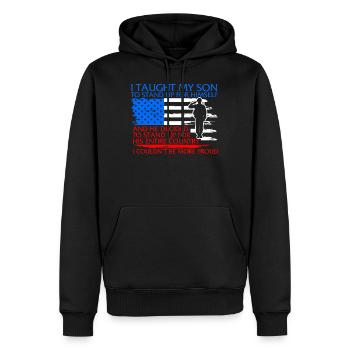 Proud Military Mom And Dad Shirt, I Taught My Son - Men’s Premium Organic Hoodie - black - Front - Nico (187cm)