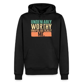 Empowerment-Shirt, unbestreitbar würdig - Männer Premium Bio Hoodie - Schwarz - Vorne - Nico (187cm)