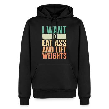 Fitness-Shirt, Ich Will essen Und Gewichte heben - Männer Premium Bio Hoodie - Schwarz - Vorne - Nico (187cm)