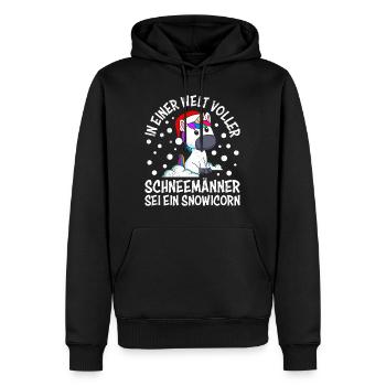 In einer Welt voller Schneemänner sei Snowicorn - Männer Premium Bio Hoodie - Schwarz - Vorne - Nico (187cm)