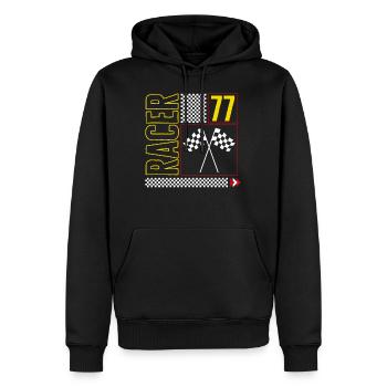 Halloween-Hemd, Racer 77 Kariertes Fahnendesign T-Shirt - Männer Premium Bio Hoodie - Schwarz - Vorne - Nico (187cm)