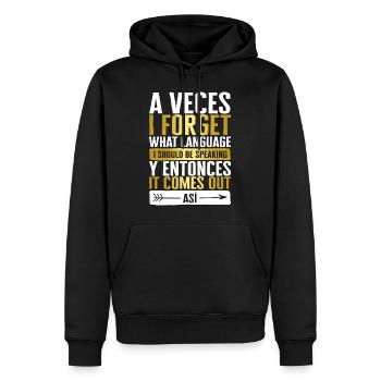 Sprechendes Hemd, A Veces Ich Vergesse, welche Sprache ich - Männer Premium Bio Hoodie - Schwarz - Vorne - Nico (187cm)