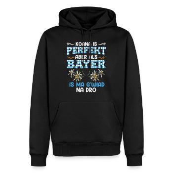 Bayerisch Koana is Perfekt aber als Bayer - Männer Premium Bio Hoodie - Schwarz - Vorne - Nico (187cm)