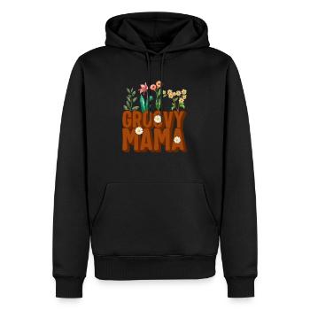Mother Shirt, Groovy Mama Floral Reto T-Shirt, - Männer Premium Bio Hoodie - Schwarz - Vorne - Nico (187cm)