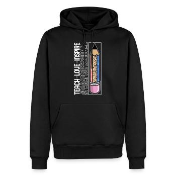 Paraprofessional Shirt, Teach Love Inspire - Men’s Premium Organic Hoodie - black - Front - Nico (187cm)