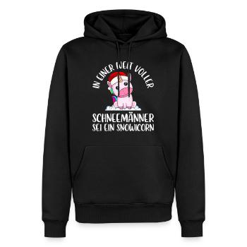 In einer Welt voller Schneemänner sei Snowicorn - Männer Premium Bio Hoodie - Schwarz - Vorne - Nico (187cm)