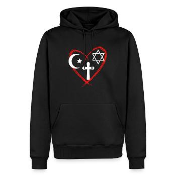 Religion Coeur Harmonie interreligieuse - Sweat à capuche Premium bio Homme - noir - Devant - Nico (187cm)