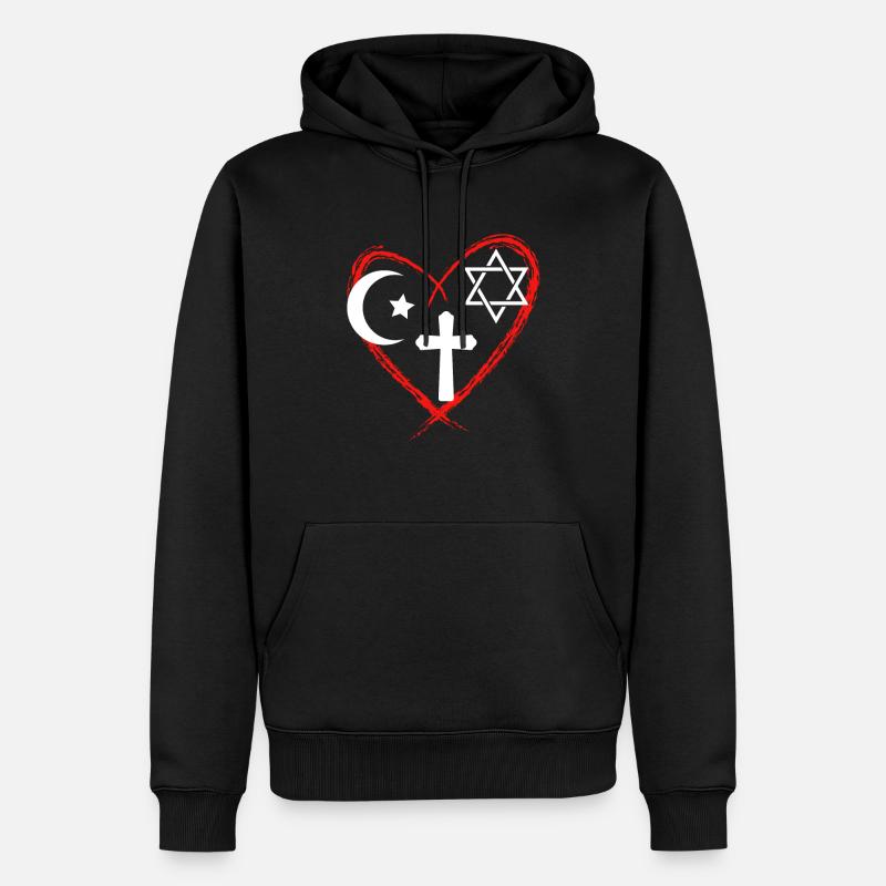 Religion Herz Interreligiöse Harmonie - Männer Premium Bio Hoodie - Schwarz