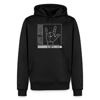 SPED Teacher Shirt, Love Needs No Words Tee, Gift - Men’s Premium Organic Hoodie - black - Front - Nico (187cm)
