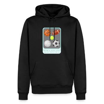 Physical Education Teacher Shirt, P.E. Physical - Men’s Premium Organic Hoodie - black - Front - Nico (187cm)