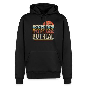 Science Shirt, Science It's Like Magic But Real - Men’s Premium Organic Hoodie - black - Front - Nico (187cm)