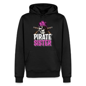 Piraten Shirt, Piratenschwester Totenschädel Skelett Eins - Männer Premium Bio Hoodie - Schwarz - Vorne - Nico (187cm)