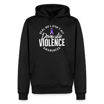 Domestic Violence Awareness Shirt, Real Men Don't - Men’s Premium Organic Hoodie - black - Front - Nico (187cm)
