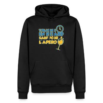 Retard Cadeau Apéro Humour Beauf Alcool Apéritif - Sweat à capuche Premium bio Homme - noir - Devant - Nico (187cm)
