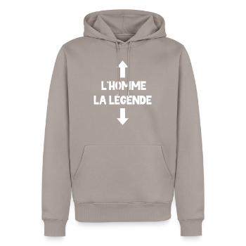 L'Homme La Légende Cadeau Humour Beauf Zizi Blague - Sweat à capuche Premium bio Homme - taupe - Devant - Nico (187cm)