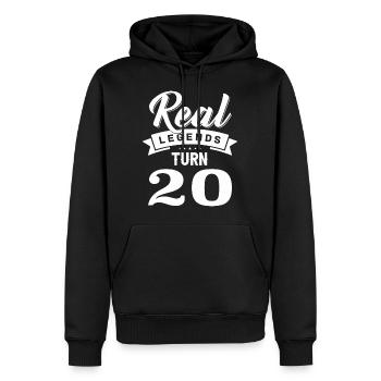 De vraies légendes ont 20 ans, 20 ans - Sweat à capuche Premium bio Homme - noir - Devant - Nico (187cm)