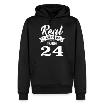 Real legends turn 24, 24 Birthday - Men’s Premium Organic Hoodie - black - Front - Nico (187cm)