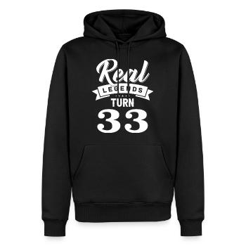 Real Legends Turn 33, 33 Birthday - Men’s Premium Organic Hoodie - black - Front - Nico (187cm)