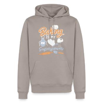 Backen ist meine Superkraft Backteig Backstube - Männer Premium Bio Hoodie - Taupe - Vorne - Nico (187cm)