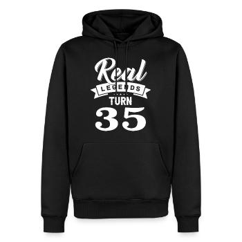 Real legends turn 35, 35 birthday - Men’s Premium Organic Hoodie - black - Front - Nico (187cm)