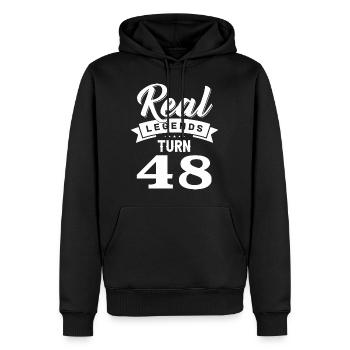 De vraies légendes ont 48 ans, 48 ans - Sweat à capuche Premium bio Homme - noir - Devant - Nico (187cm)