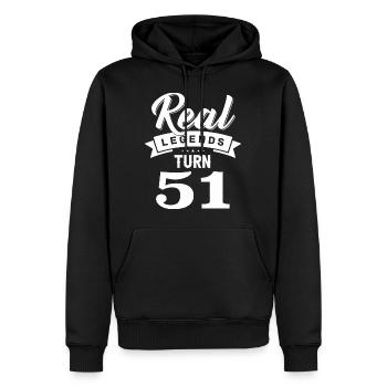 Real Legends fête ses 51 ans, 51 ans - Sweat à capuche Premium bio Homme - noir - Devant - Nico (187cm)