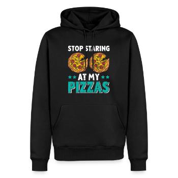 Pizza Fan Stop Staring at my Pizzas Backfans - Männer Premium Bio Hoodie - Schwarz - Vorne - Nico (187cm)