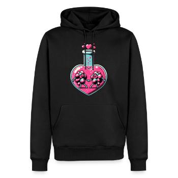Chemise de science, deux tenant la main chimique à l’intérieur - Sweat à capuche Premium bio Homme - noir - Devant - Nico (187cm)
