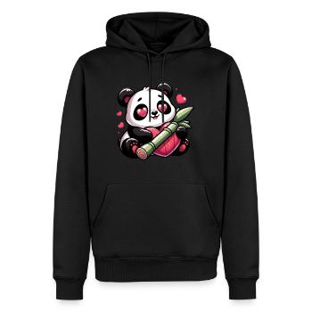 Panda Herz Augenklappen Valentinstag Bambus - Männer Premium Bio Hoodie - Schwarz - Vorne - Nico (187cm)