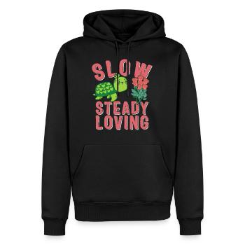 Valentines Day Shirt, Slow Steady Loving Heart - Men’s Premium Organic Hoodie - black - Front - Nico (187cm)