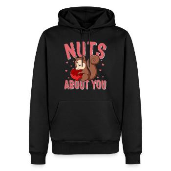 Valentinstags-Shirt, Nüsse über dich Eichhörnchen - Männer Premium Bio Hoodie - Schwarz - Vorne - Nico (187cm)