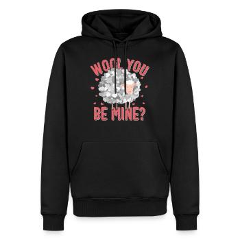 Valentines Day Shirt, Wool You Be Mine Fluffy - Men’s Premium Organic Hoodie - black - Front - Nico (187cm)
