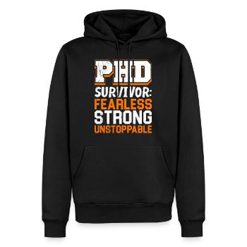 Dissertation PH. D Survivor Fearless Strong - Men’s Premium Organic Hoodie - black - Front - Nico (187cm)