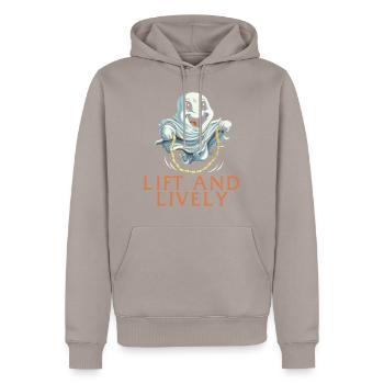 Gym Shirt, Lift And Lively Ghost Beads Jump Ropes - Men’s Premium Organic Hoodie - taupe - Front - Nico (187cm)