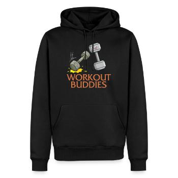 Gym Shirt, Workout Buddies Dumbbells With Face - Men’s Premium Organic Hoodie - black - Front - Nico (187cm)